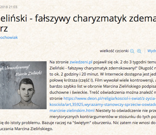 Marcin Zieliński – fałszywy charyzmatyk zdemaskowany. Komentarz