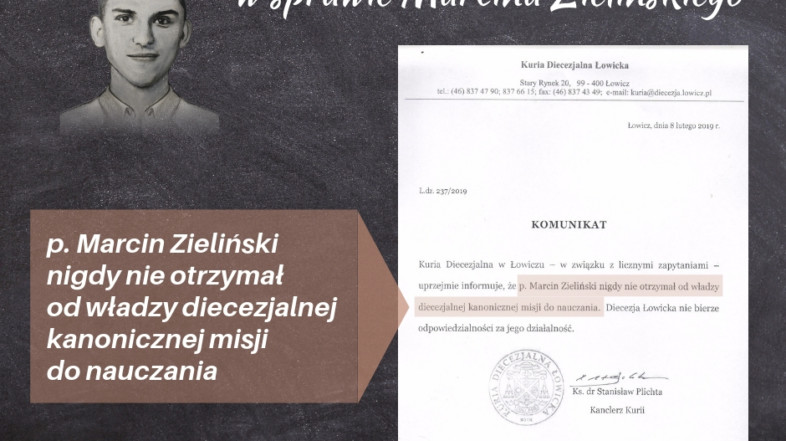 Komunikat Kurii Łowickiej w sprawie Marcina Zielińskiego